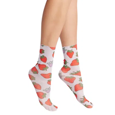 High Heel Jungle By Kathryn Eisman Women's Retro Strawberry Fields Sock In Red