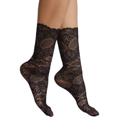 High Heel Jungle By Kathryn Eisman Women's Scollaped Lace Sock - Black