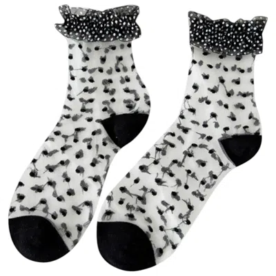 High Heel Jungle By Kathryn Eisman Women's Sheer Frilly Socks –black Dots In Multi