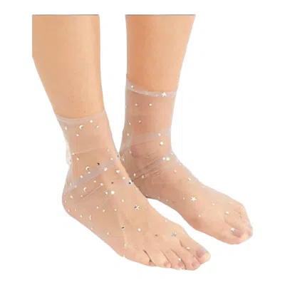 High Heel Jungle By Kathryn Eisman Women's Starry Sky Tulle Sock Silver In Transparent
