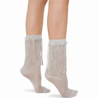 High Heel Jungle By Kathryn Eisman Women's Stevie Metallic Lurex Socks With Glitter Fringe Silver