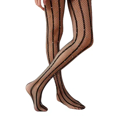 High Heel Jungle By Kathryn Eisman Women's Strobed Glitter Fishnet Tights - Black