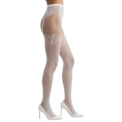 High Heel Jungle By Kathryn Eisman Women's Suspend Reality Mesh Tights - White