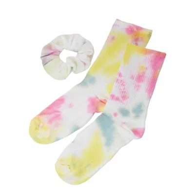 High Heel Jungle By Kathryn Eisman Women's Tie Dye Scunchie And Sock Set Multicolour In Yellow