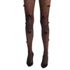 High Heel Jungle By Kathryn Eisman Women's Velvet Bow Pearl Tight - Sheer Black In Black