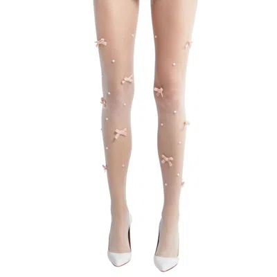 High Heel Jungle By Kathryn Eisman Women's Velvet Bow Pearl Tight - Pink