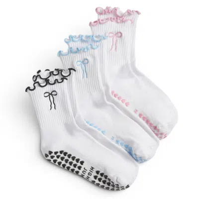 High Heel Jungle By Kathryn Eisman Women's White Bowtiful Frilled Edge Grip Sock - 3 Pack Value Bundle