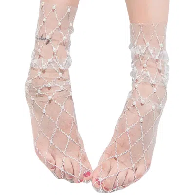 High Heel Jungle By Kathryn Eisman Women's White Diamonds & Pearls Sheer Socks