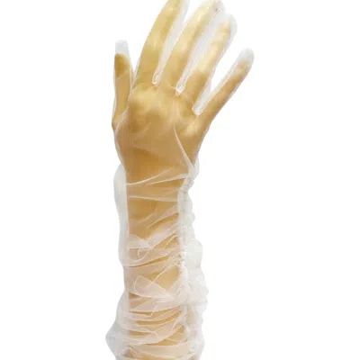 High Heel Jungle By Kathryn Eisman Women's White Katherine Ruched Tulle Gloves Ivory
