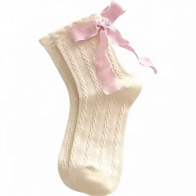 High Heel Jungle By Kathryn Eisman Women's White Mel Bow Socks Ivory