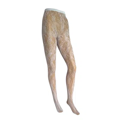 High Heel Jungle By Kathryn Eisman Women's White Venise Lace Fishnet Tights