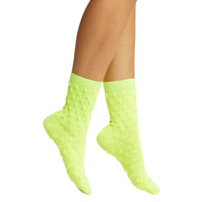 High Heel Jungle By Kathryn Eisman Women's Yellow Waffle Combed Cotton Socks - Lime