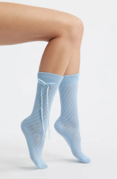 High Heel Jungle Charma Tie Pointelle Crew Socks In Blue