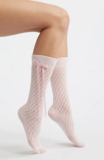 High Heel Jungle Charma Tie Pointelle Crew Socks In Pink