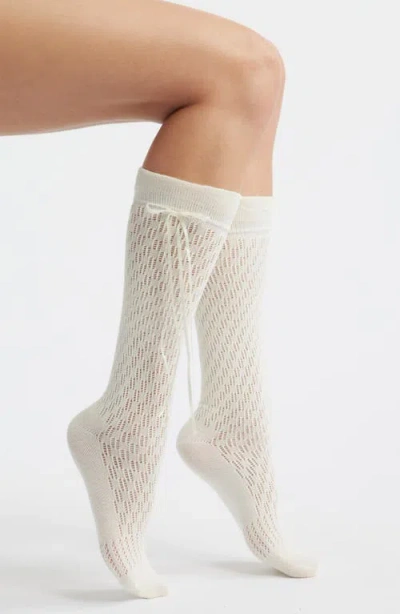 High Heel Jungle Charma Tie Pointelle Crew Socks In White