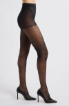 High Heel Jungle Glitter Star Sheer Tights In Black/black