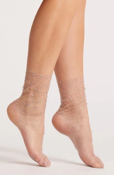 High Heel Jungle Crystal Lace Slouchy Sheer Tulle Socks In Lilac