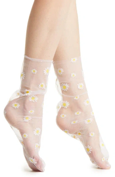 High Heel Jungle Daisy Tulle Socks In White