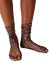 High Heel Jungle Faux Diamonds & Pearls Sheer Socks In Blue