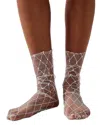 High Heel Jungle Faux Diamonds & Pearls Sheer Socks In White