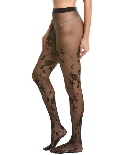High Heel Jungle Floral Jacquard Sheer Tights In Black