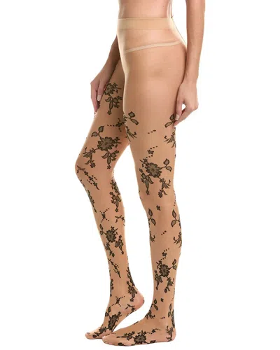 High Heel Jungle Floral Jacquard Sheer Tights In Burgundy