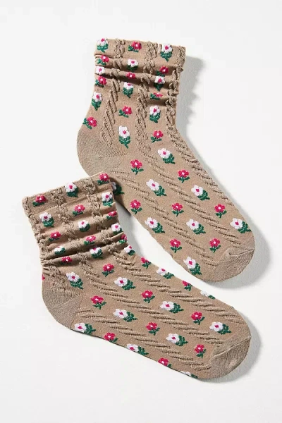 High Heel Jungle Floral Spindle Socks In Brown