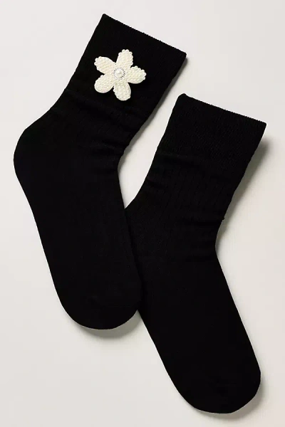 High Heel Jungle Flower Crew Socks In Black