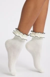 High Heel Jungle Frilly Sheer Cotton Socks In White