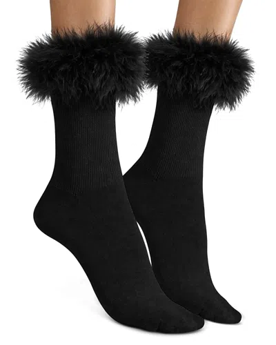 High Heel Jungle Frou Frou Faux Fur Trim Socks In Black
