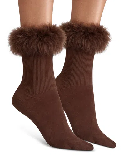 High Heel Jungle Frou Frou Faux Fur Trim Socks In Brown