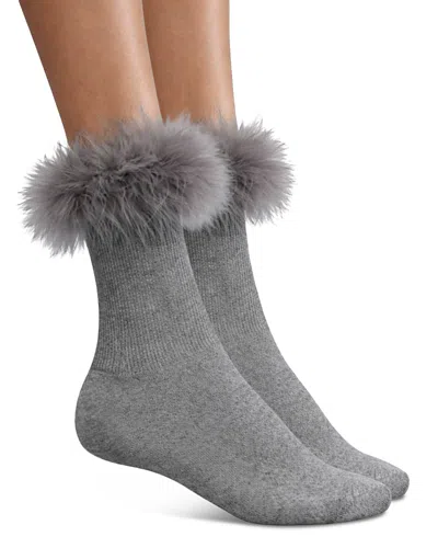 High Heel Jungle Frou Frou Faux Fur Trim Socks In Gray