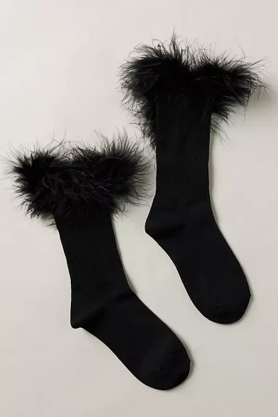 High Heel Jungle Fur-trim Socks In Black