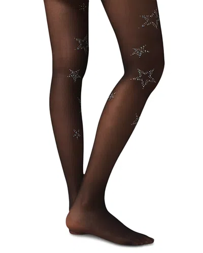 High Heel Jungle Glitter Star Sheer Tights In Black
