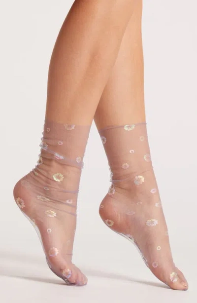 High Heel Jungle Hologram Daphne Tulle Crew Socks In Violet