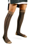 High Heel Jungle Houndstooth Knee Socks In Tan