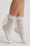 High Heel Jungle Lace Trim Cotton Blend Crew Socks In White