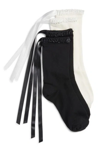 High Heel Jungle Lara Satin Ribbon Trim Cotton Blend Crew Socks In Multi