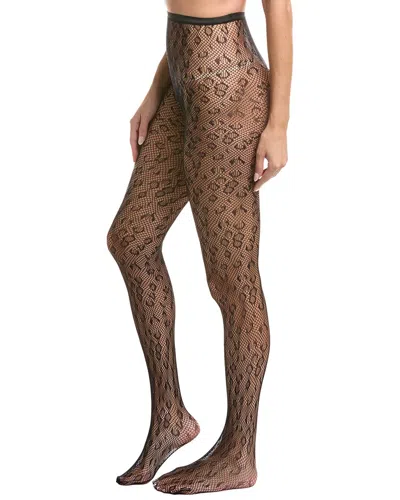High Heel Jungle Leopard Print Fishnet Tights In Burgundy
