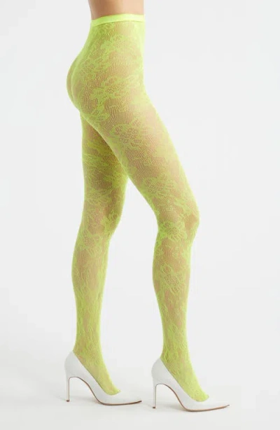 High Heel Jungle Lola Floral Lace Tights In Green
