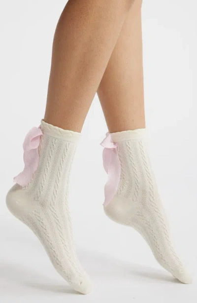 High Heel Jungle Mel Bow Crew Socks In White