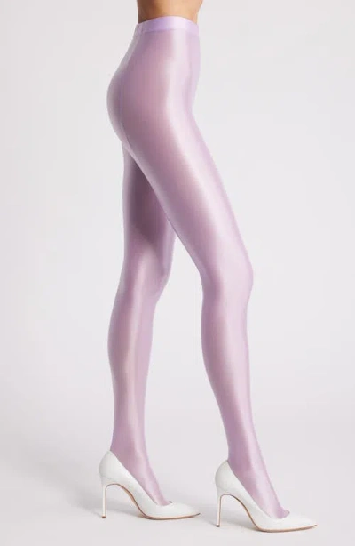 High Heel Jungle Mercury Shiny Opaque High Waist Tights In Pink