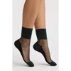 High Heel Jungle Metallic Sheer Panel Stretch Cotton Blend Quarter Socks In Black