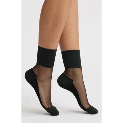 High Heel Jungle Metallic Sheer Panel Stretch Cotton Blend Quarter Socks