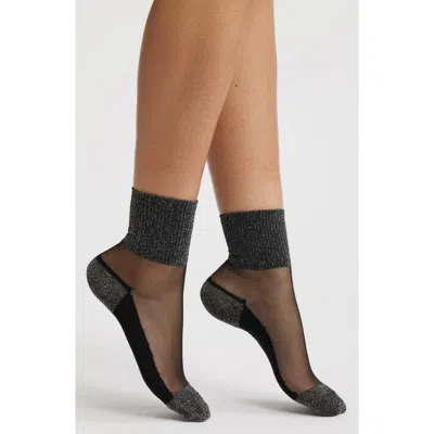 High Heel Jungle Metallic Sheer Panel Stretch Cotton Blend Quarter Socks
