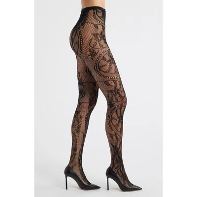 High Heel Jungle Monet Lace Tights In Black