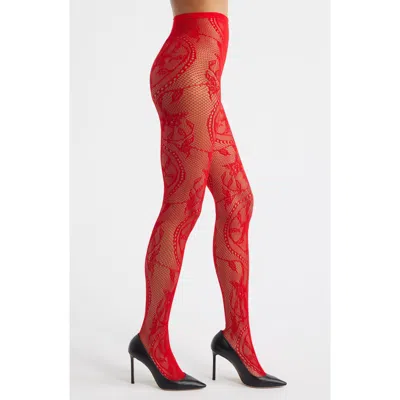 High Heel Jungle Monet Lace Tights In Red