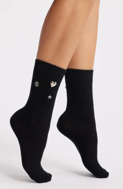 High Heel Jungle Punk Princess Embellished Crew Socks In Black