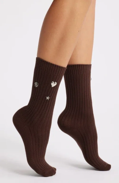 High Heel Jungle Punk Princess Embellished Crew Socks In Brown