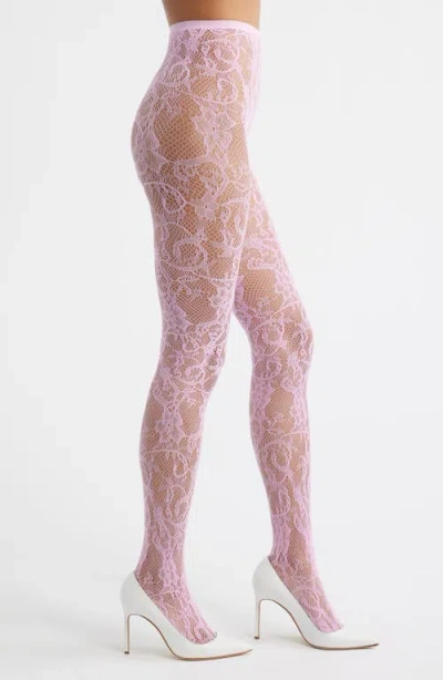 High Heel Jungle Rosa Floral Lace Tights In Pink